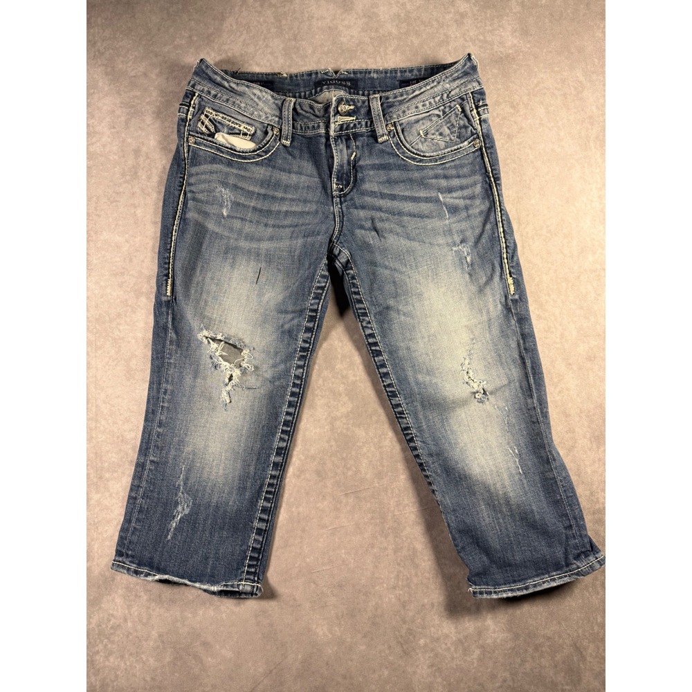 Vigoss The Dublin Capri Jeans Women's 7/8 Distressed Y2K Cropped Denim